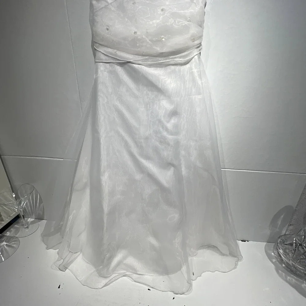 Bonnie Jean Girls White Organza Flower Girl Communion Dress Size 7 R42454-C‎